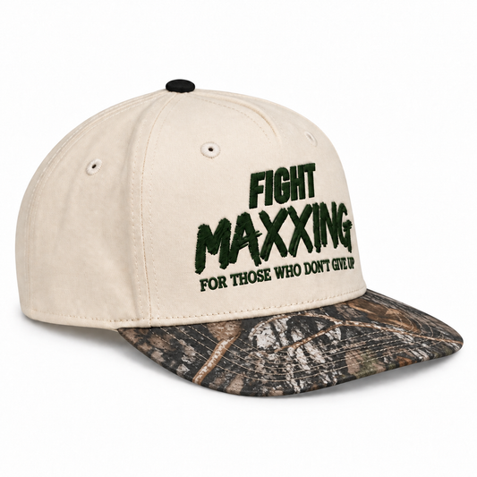 Fight Maxxing 5-Panel Snapback — Cream Gray Camo