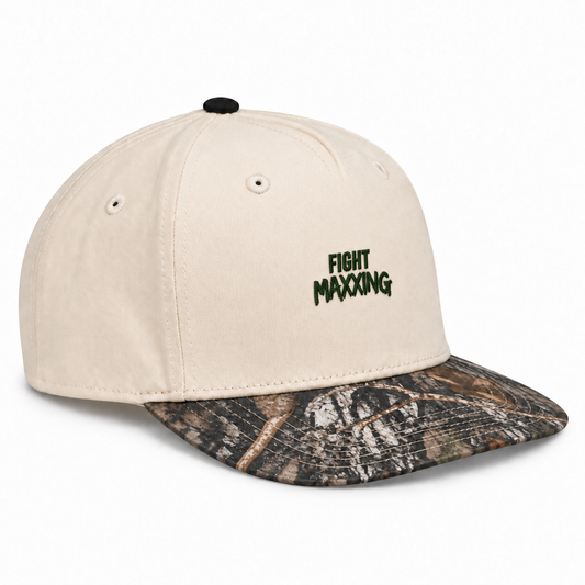 Fight Maxxing 5-Panel Snapback — Cream Gray Camo