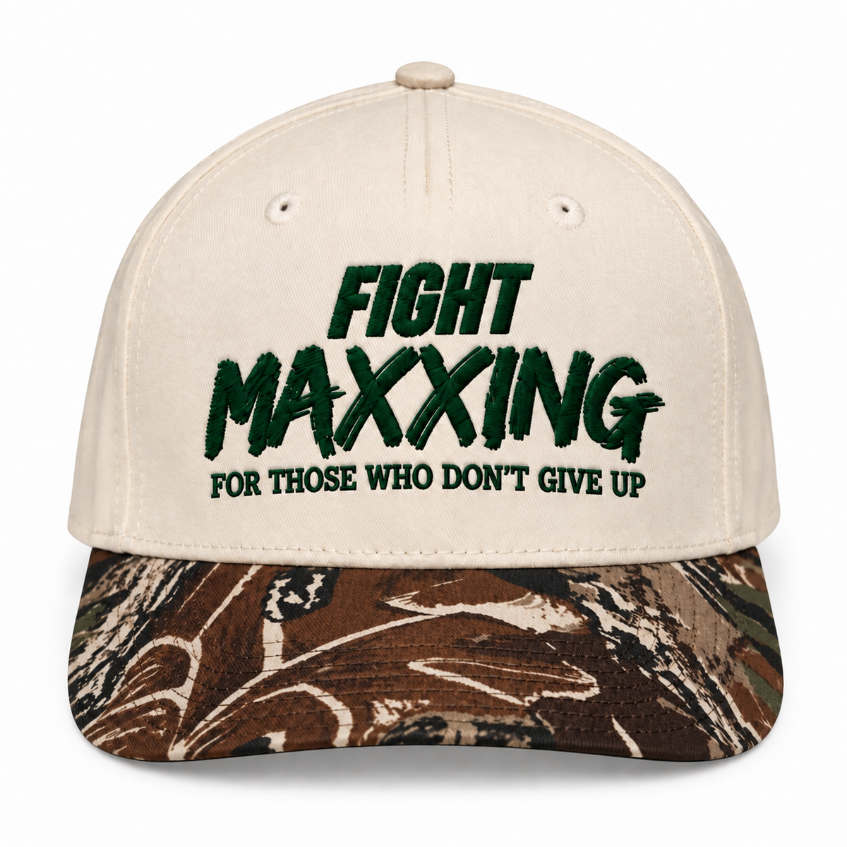Fight Maxxing 5-Panel Snapback — Cream Woodland