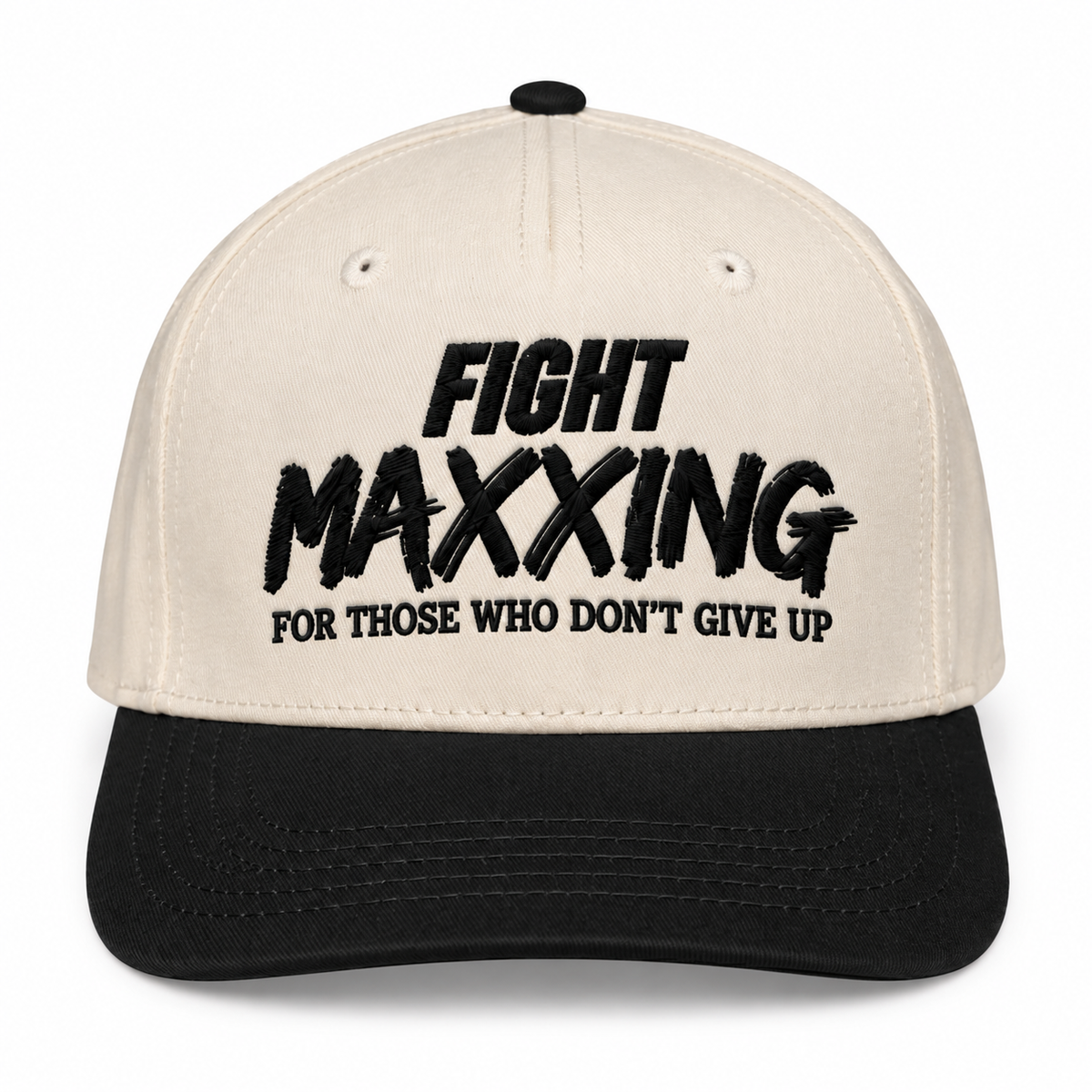 Fight Maxxing 5-Panel Snapback — Cream Black