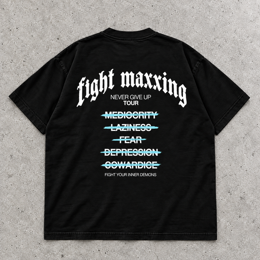 Fight Maxxing Never Give Up Tour Tee — Black