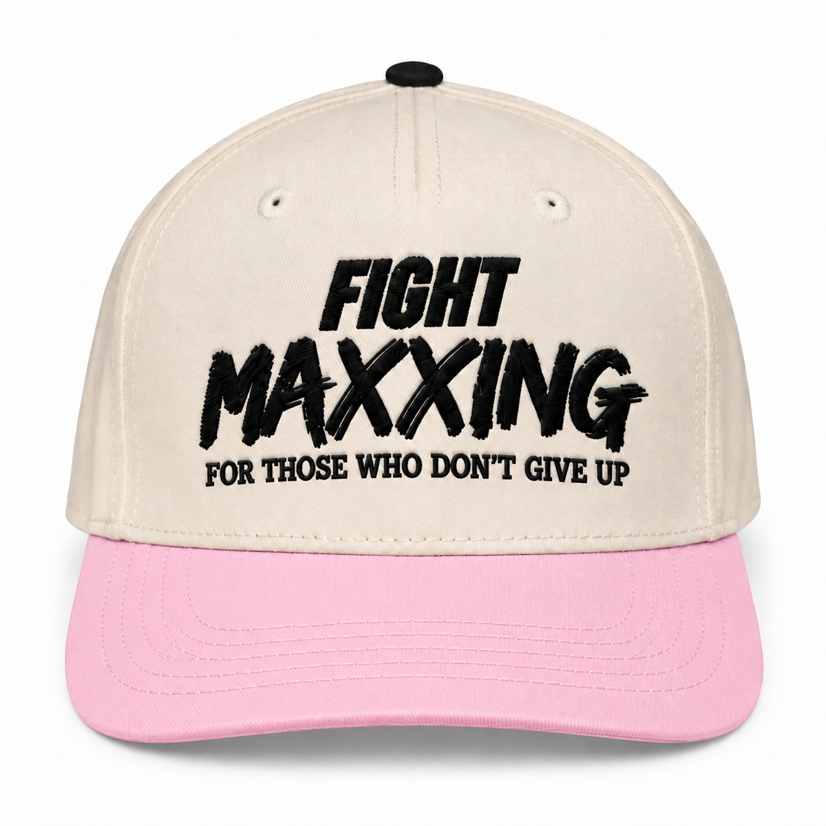 Fight Maxxing 5-Panel Snapback — Cream Pink