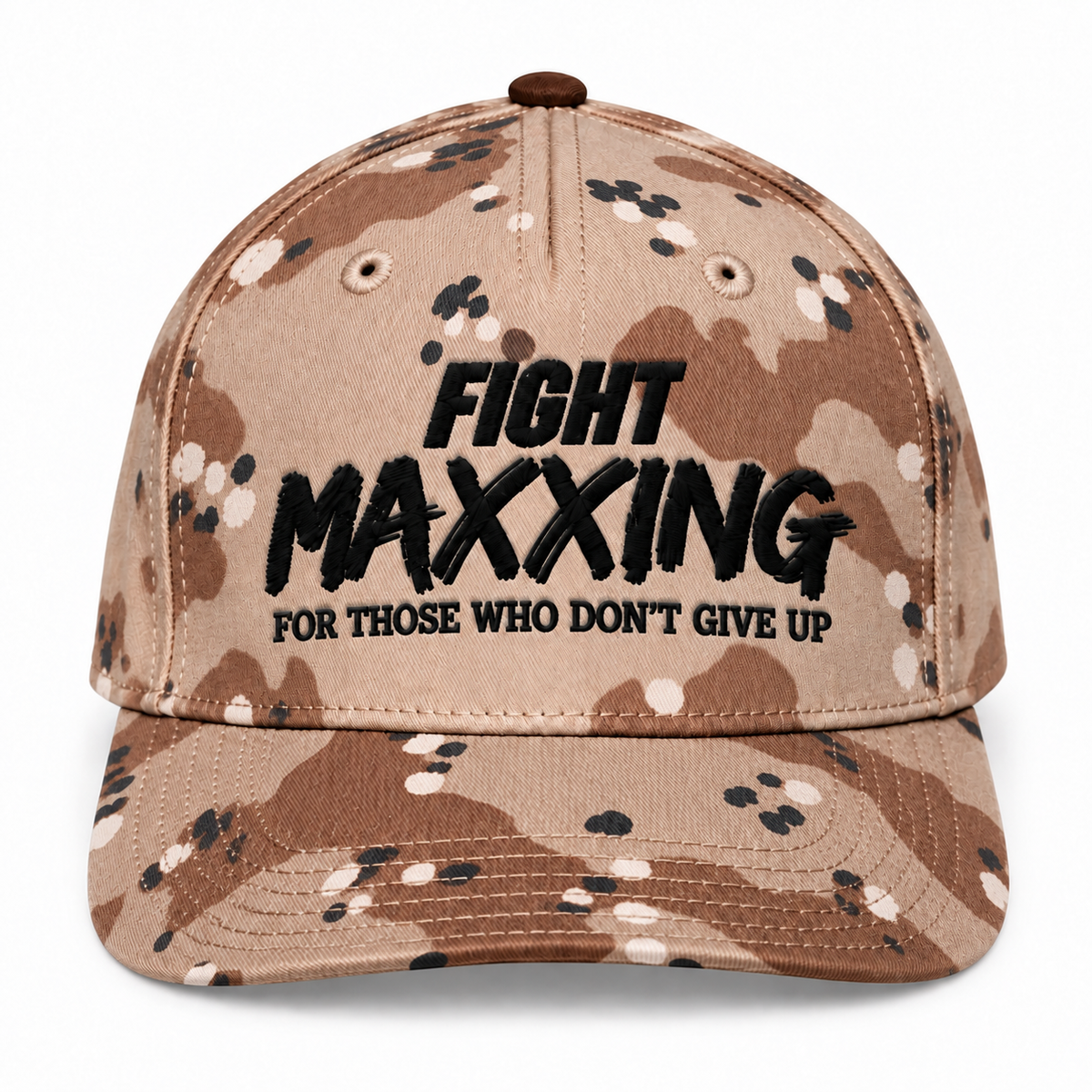 Fight Maxxing 5-Panel Snapback — Desert Camo