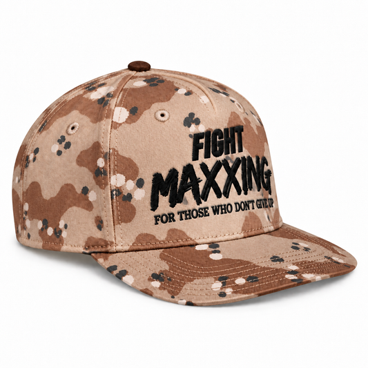 Fight Maxxing 5-Panel Snapback — Desert Camo
