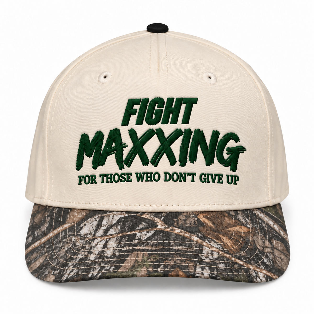 Fight Maxxing 5-Panel Snapback — Cream Gray Camo