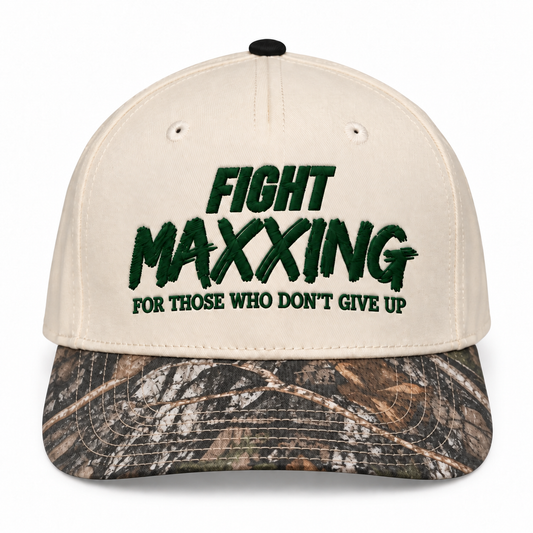 Fight Maxxing 5-Panel Snapback — Cream Gray Camo