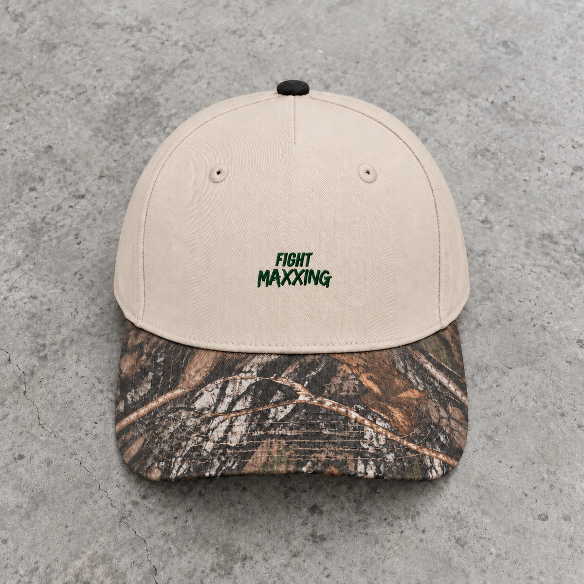 Fight Maxxing 5-Panel Snapback — Cream Gray Camo