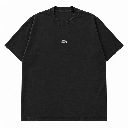 Fight Maxxing relaxed tee in black, front view with small embroidered wordmark