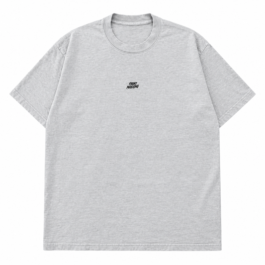 Fight Maxxing relaxed tee in grey, front view with small embroidered wordmark